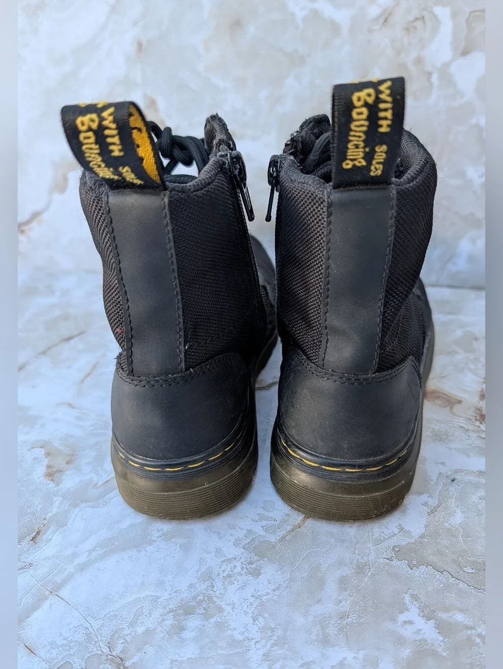 Dr. Martens Black Lace-Up Canvas Boots with Side Zipper Kids Sz 2